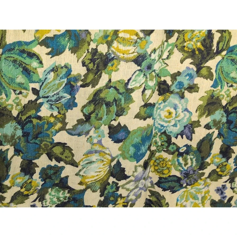 5th Avenue Designs Floral Linen 3 Yds Vintage Fabric VAT Green Blue Gold